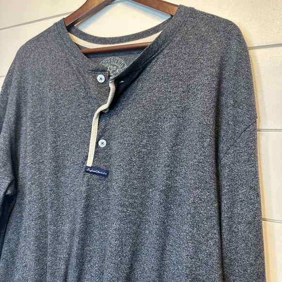 Lauren James Boyfriend Tee XL Gray Blue Henley Long Sleeve Oversized Shirt 2X - Picture 3 of 6